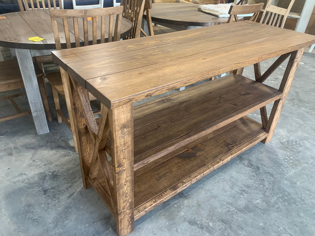 Rustic Wooden Farmhouse Buffet Console Table (Brown Walnut Stain) - Curbside Treasures LLC