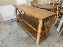 Load image into Gallery viewer, Rustic Wooden Farmhouse Buffet Console Table (Brown Walnut Stain) - Curbside Treasures LLC
