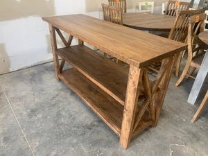Rustic Wooden Farmhouse Buffet Console Table (Brown Walnut Stain) - Curbside Treasures LLC