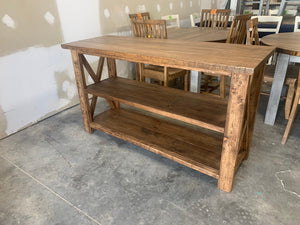 Rustic Wooden Farmhouse Buffet Console Table (Brown Walnut Stain) - Curbside Treasures LLC