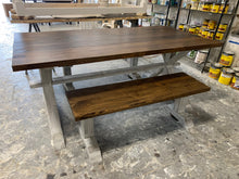Load image into Gallery viewer, Rustic Pedestal Farmhouse Dining Table Set with Benches (Provincial Brown) - Curbside Treasures LLC
