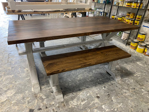 Rustic Pedestal Farmhouse Dining Table Set with Benches (Provincial Brown) - Curbside Treasures LLC