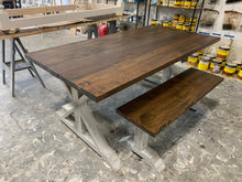 Load image into Gallery viewer, Rustic Pedestal Farmhouse Dining Table Set with Benches (Provincial Brown) - Curbside Treasures LLC
