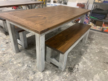 Load image into Gallery viewer, Rustic Wooden Farmhouse Table Set with Benches (Provincial Brown) - Curbside Treasures LLC
