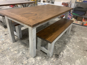 Rustic Wooden Farmhouse Table Set with Benches (Provincial Brown) - Curbside Treasures LLC