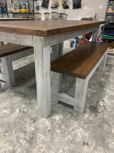 Rustic Wooden Farmhouse Table Set with Benches (Provincial Brown) - Curbside Treasures LLC