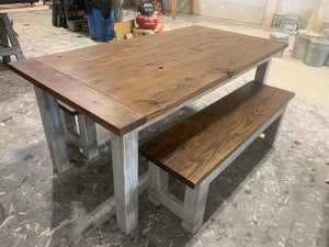 Rustic Wooden Farmhouse Table Set with Benches (Provincial Brown) - Curbside Treasures LLC