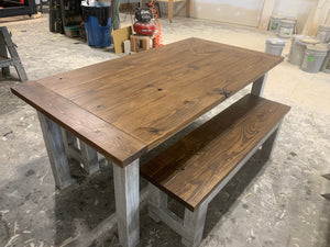 Rustic Wooden Farmhouse Table Set with Benches (Provincial Brown) - Curbside Treasures LLC