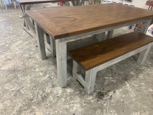 Rustic Wooden Farmhouse Table Set with Benches (Provincial Brown) - Curbside Treasures LLC