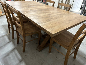 Extendable Trestle Farmhouse Table Two Leaf with Chairs (Provincial)