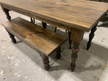 Load image into Gallery viewer, 6ft Narrow Farmhouse Table with Bench and Metal Chairs (Dark Walnut)
