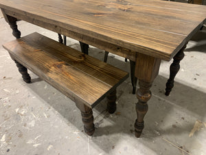 6ft Narrow Farmhouse Table with Bench and Metal Chairs (Dark Walnut)