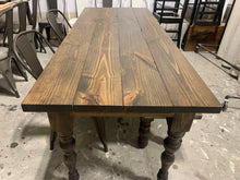 Load image into Gallery viewer, 6ft Narrow Farmhouse Table with Bench and Metal Chairs (Dark Walnut)

