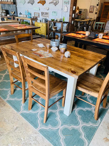 Farmhouse Dining Set - Bench Seating - Early American, Antique White - Wooden Kitchen or Dining Room Table - Rustic Farmhouse Style