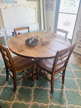 Load image into Gallery viewer, Round Dining Table - Pedestal Base - Farmhouse Round Wooden Kitchen Table - Distressed White, Provincial Brown
