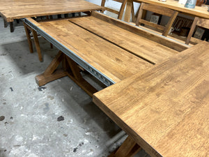 Extendable Trestle Farmhouse Table Two Leaf with Chairs (Provincial)