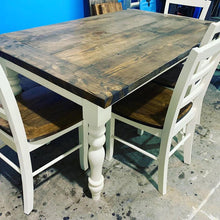 Load image into Gallery viewer, 5ft Turned Leg Farmhouse Table Set with Bench and Chairs (Dark Walnut, Antique White)
