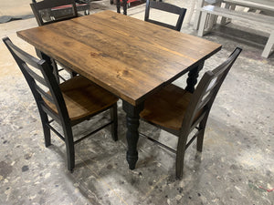 4ft Modern Farmhouse Table with Turned Legs and Chairs (True Black, Provincial)