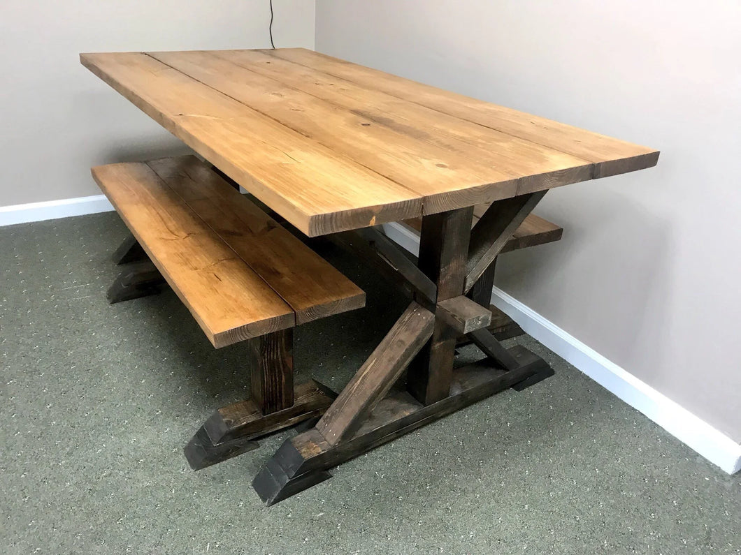Classic Pedestal Table With Benches (Espresso, Early American)