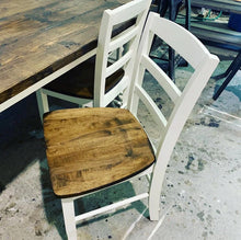 Load image into Gallery viewer, 5ft Turned Leg Farmhouse Table Set with Bench and Chairs (Dark Walnut, Antique White)
