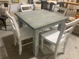 Square Farmhouse Table with Chairs (Gray White Wash, Distressed White)