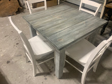 Load image into Gallery viewer, Square Farmhouse Table with Chairs (Gray White Wash, Distressed White)
