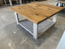 Load image into Gallery viewer, Farmhouse Square Coffee Table (Distressed White, Early American Brown)
