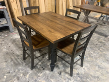 Load image into Gallery viewer, 4ft Modern Farmhouse Table with Turned Legs and Chairs (True Black, Provincial)
