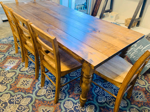 7ft Turned Leg Farmhouse Table, With Bench and Chairs, (Early American)