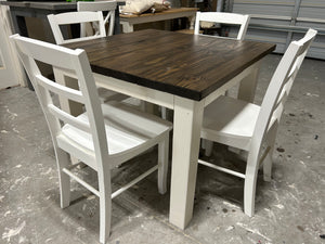 Square Farmhouse Table with Chairs (Dark Walnut, White)