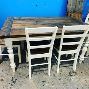 5ft Turned Leg Farmhouse Table Set with Bench and Chairs (Dark Walnut, Antique White)