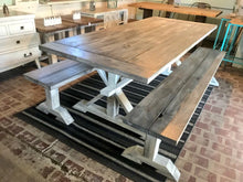 Load image into Gallery viewer, 7ft Classic Pedestal Table With Benches (Distressed White, Gray White Wash)
