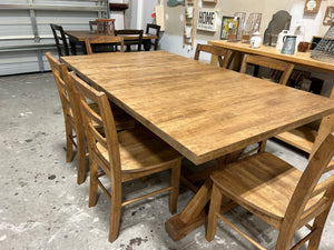 Extendable Trestle Farmhouse Table Two Leaf with Chairs (Provincial)
