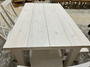 5ft Classic Farmhouse Table with Bench and Chairs (White)