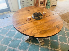 Load image into Gallery viewer, 4ft Round Pedestal Farmhouse Table (Distressed White , Provincial)
