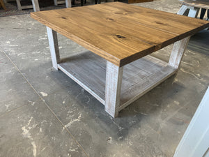 Farmhouse Square Coffee Table (Distressed White, Early American Brown)