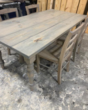 Load image into Gallery viewer, 6ft Turned Leg Farmhouse Table with Chairs (Classic Gray)
