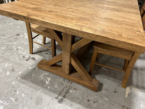 Extendable Trestle Farmhouse Table Two Leaf with Chairs (Provincial)