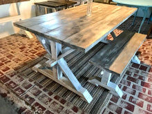 Load image into Gallery viewer, 6ft Classic Pedestal Table With Benches (Gray Whitewash, Distressed White)
