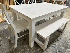 5ft Classic Farmhouse Table with Bench and Chairs (White)