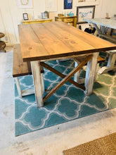 Load image into Gallery viewer, 6ft Classic X Style Farmhouse Table Set with Benches (Early American, Distressed White)
