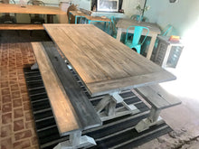 Load image into Gallery viewer, 7ft Classic Pedestal Table With Benches (Distressed White, Gray White Wash)
