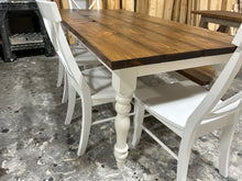Load image into Gallery viewer, 6ft Turned Leg Farmhouse Table with Chairs and Bench (White, Provincial)
