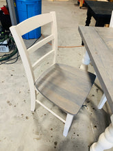 Load image into Gallery viewer, 7ft Dining Table - Classic Gray, Antique White - Wooden Turned Table Legs - Farmhouse Style Kitchen Table - With a Rustic Feel
