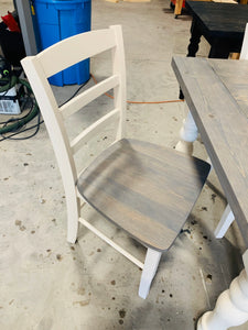 7ft Dining Table - Classic Gray, Antique White - Wooden Turned Table Legs - Farmhouse Style Kitchen Table - With a Rustic Feel