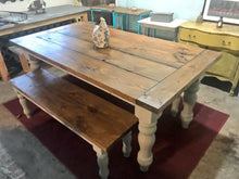 Load image into Gallery viewer, 6ft Farmhouse Table with Chunky Turned Legs and Benches (Provincial, Sun Bleached Gray)
