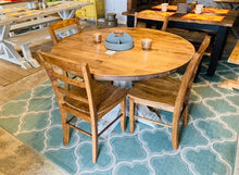 Load image into Gallery viewer, Round Dining Table - Pedestal Base - Farmhouse Round Wooden Kitchen Table - Distressed White, Provincial Brown
