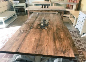6ft Classic Pedestal Table With Benches (Provincial, Distressed White)
