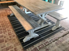 Load image into Gallery viewer, 7ft Classic Pedestal Table With Benches (Distressed White, Gray White Wash)
