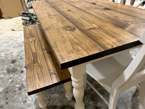 6ft Turned Leg Farmhouse Table with Chairs and Bench (White, Provincial)